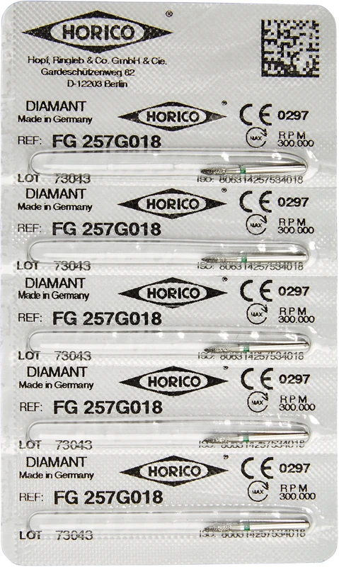 Diamantschleifer 257  Packung  5 Stück grün grob, FG, Figur 257, 4,5 mm, ISO 018