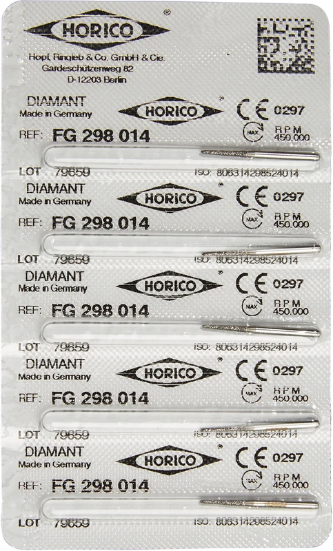 Diamantschleifer 298  Packung  5 Stück FG, Figur 298, 8 mm, ISO 014