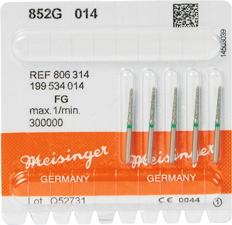 Diamanten 852  Packung  5 Stück grün grob, FG, Figur 199 Konus rund, 10 mm, ISO 014
