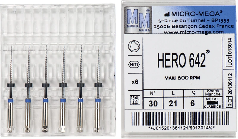 HERO 642 Feilen  Packung  6 Stück 21 mm, Taper.06, ISO 030