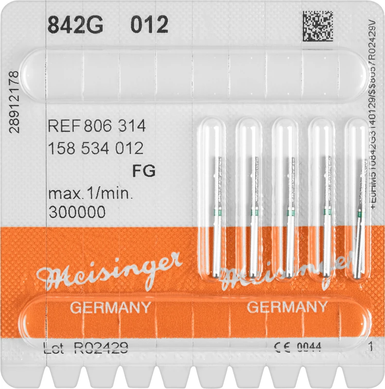 Diamanten 842  Packung  5 Stück grün grob, FG, Figur 158 Zylinder abgerundet, 8 mm, ISO 012