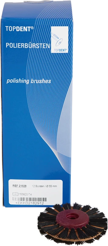 TOPDENT Soft-Lederbürste  Packung  12 Stück 2-reihig m. Einlagen, mittelhart, Chungking 15 mm, Ø 55 mm