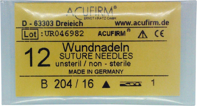 Wundnadeln   Packung  12 Stück Kohlenstoff, 204B, 3\8 Kreis, innenschneidend, Größe 16