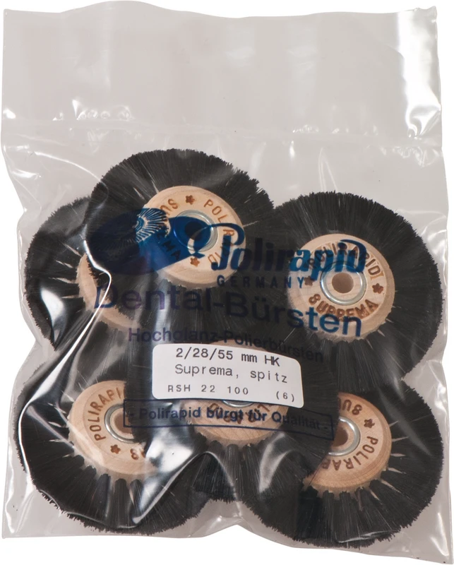 Suprema Rundbürsten  Packung  6 Stück mit Holzkern, 2-reihig, spitz, Kern: 28 mm, Außen: 55 mm