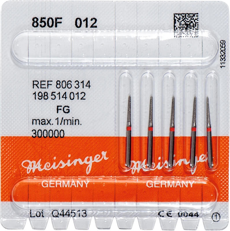Diamanten 850  Packung  5 Stück rot fein, FG, Figur 198 Konus rund, 8 mm ISO 012