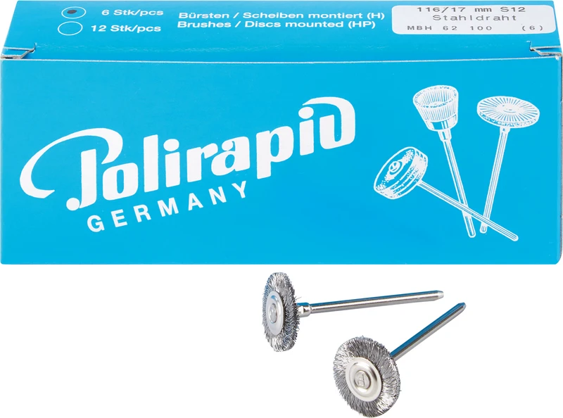 Miniaturbürsten Draht  Packung  6 Stück HP, Stahldraht, Ø 17 mm, Draht: 0,12 mm