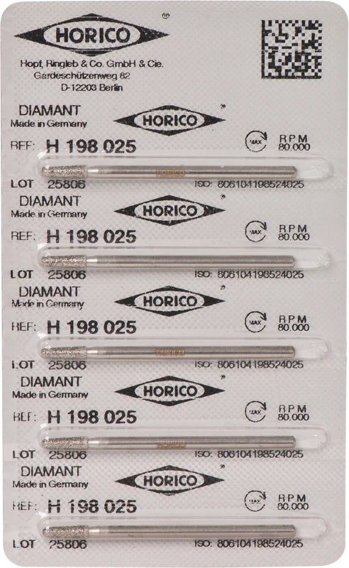 Diamantschleifer H 198  Packung  5 Stück HP, Figur 198, 8 mm, ISO 025