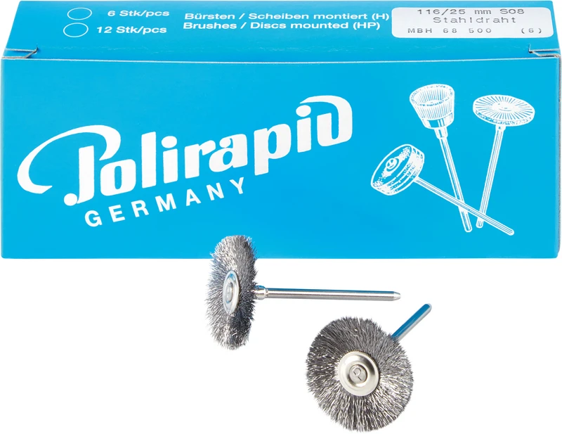 Miniaturbürsten Draht  Packung  6 Stück HP, Stahldraht, Ø 25 mm, Draht: 0,08 mm