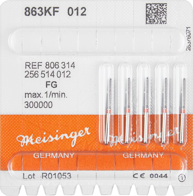 Diamanten 863  Packung  5 Stück rot fein, FG, Figur 256 Flamme, 10 mm, ISO 012