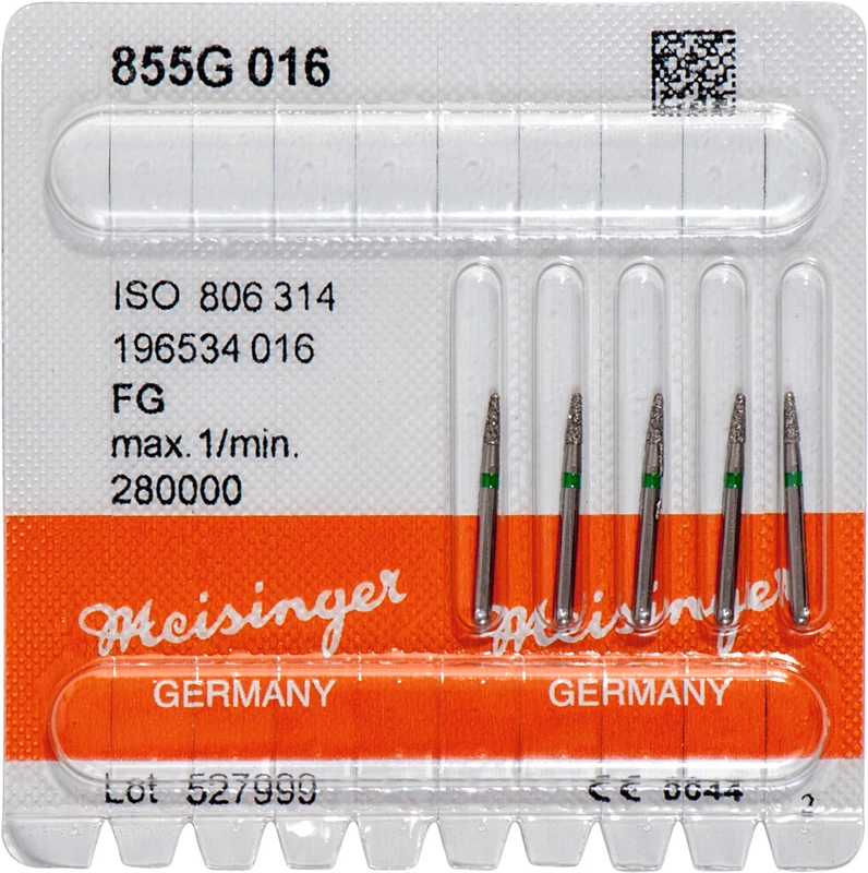 Diamanten 855  Packung  5 Stück grün grob, FG, Figur 196 Konus rund, 4 mm, ISO 016