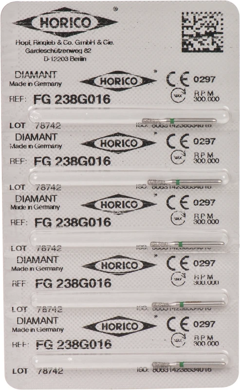 Diamantschleifer 238  Packung  5 Stück grün grob, FG, Figur 238, 4 mm, ISO 016