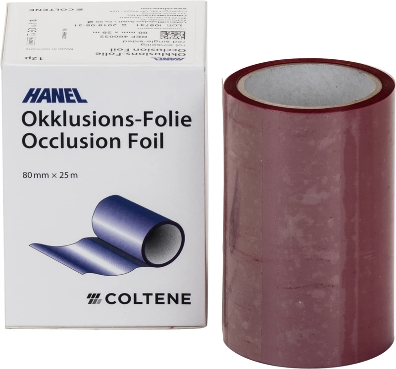 HANEL Occlusions-Folie, einseitig 12 µm  Spenderbox  25 m rot, 80 mm breit