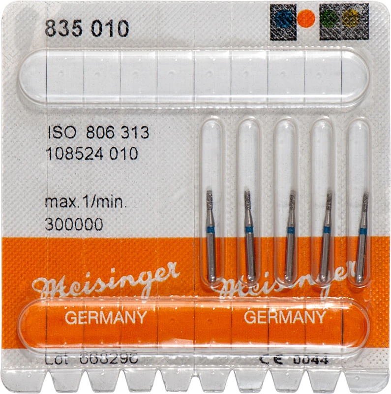 Diamanten 835  Packung  5 Stück blau mittel, FG S, Figur 108 Zylinder, 3,5 mm, ISO 010