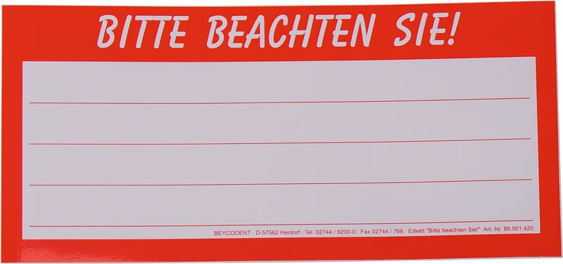 Etikett   Bitte Beachten    Packung  20 Stück