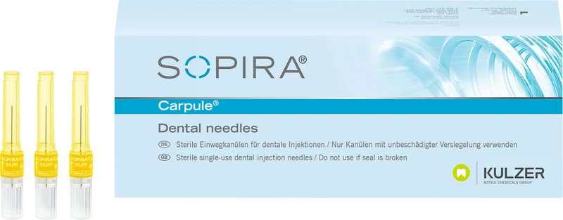 SOPIRA® Carpule® Kanülen  Refill Packung  100 Stück für 30G, 21 mm, langer Anschliff, gelb, Typ Injektion Periapikalisch