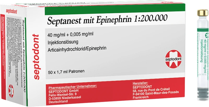 Septanest mit Epinephrin   Packung  50 x 1,7 ml 1:200.000