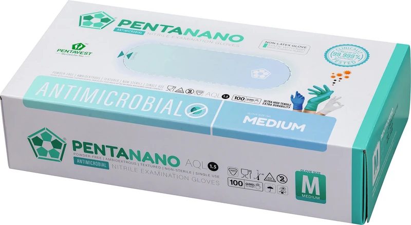 Pentanano Antimicrobial Nitril   Packung  100 Stück puderfrei unsteril, Größe M