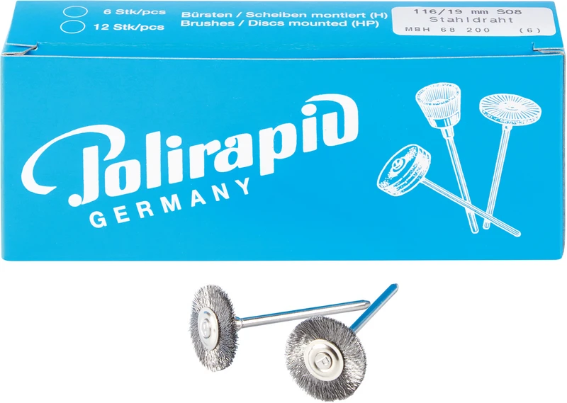Miniaturbürsten Draht  Packung  6 Stück HP, Stahldraht, Ø 19 mm, Draht: 0,08 mm