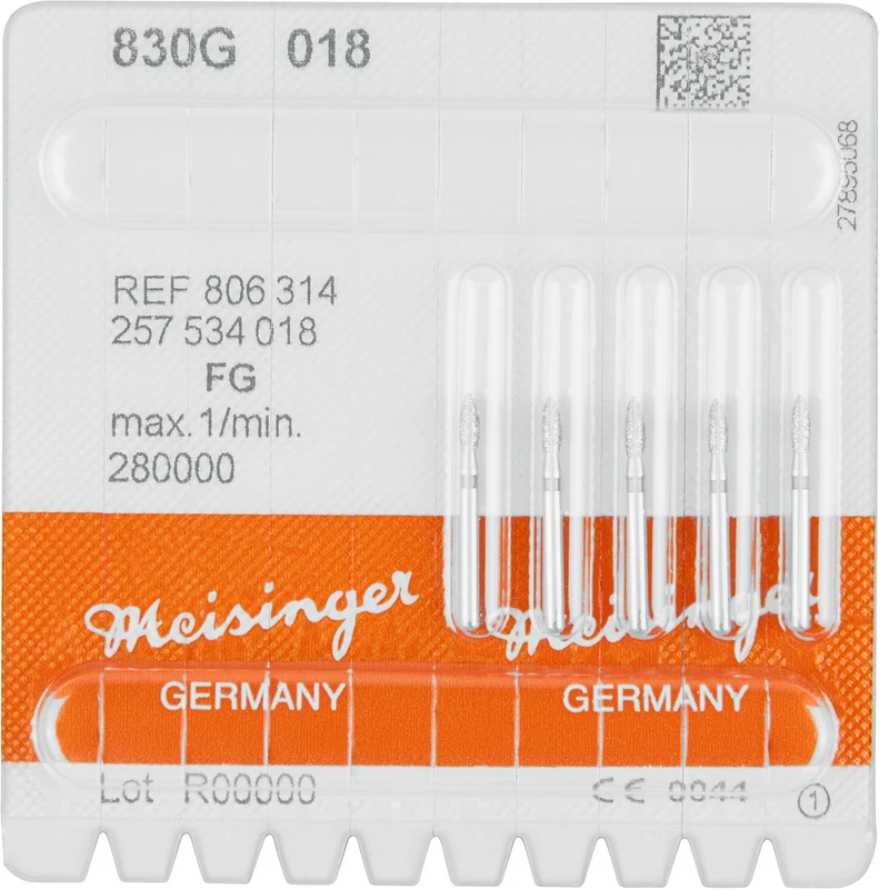 Diamanten 830  Packung  5 Stück grün grob, FG, Figur 257 Birne, 4,5 mm, ISO 018