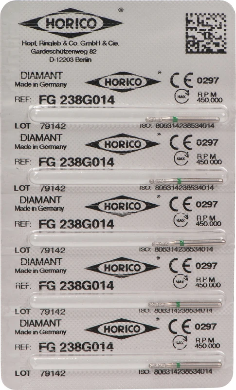 Diamantschleifer 238  Packung  5 Stück grün grob, FG, Figur 238, 4 mm, ISO 014