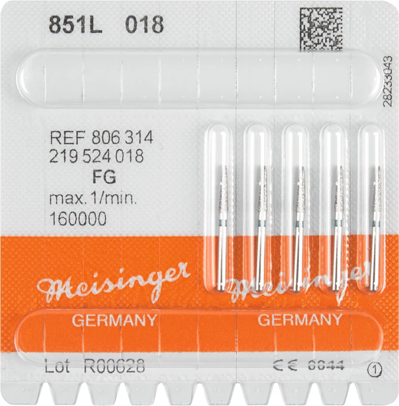 Diamanten 851  Packung  5 Stück blau mittel, FG, Figur 219 Konus rund, lang, 8 mm, ISO 018