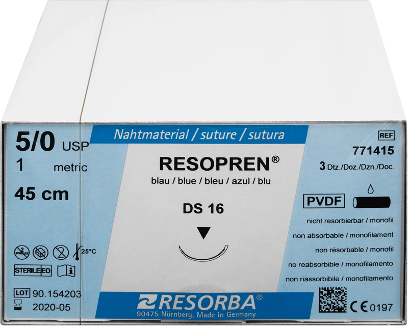 RESOPREN®  Packung  36 Stück blau, 45 cm, DS16, 3\8 Kreis, außen schneidend, 16 mm, USP 5\0