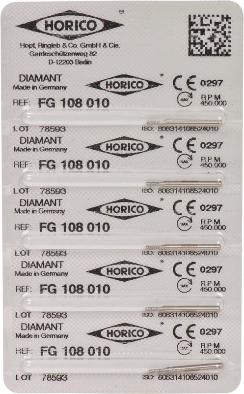 Diamantschleifer 108  Packung  5 Stück FG, Figur 108, 3 mm, ISO 010