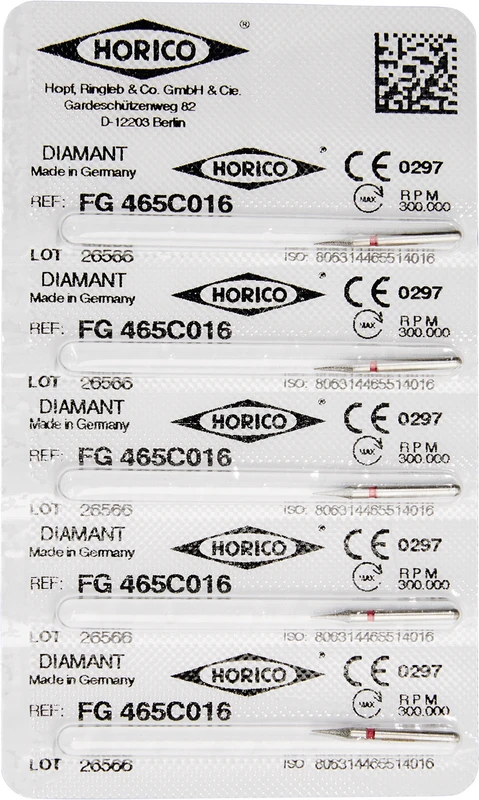 Diamantschleifer 465  Packung  5 Stück FG, Figur 465, 5 mm, ISO 016