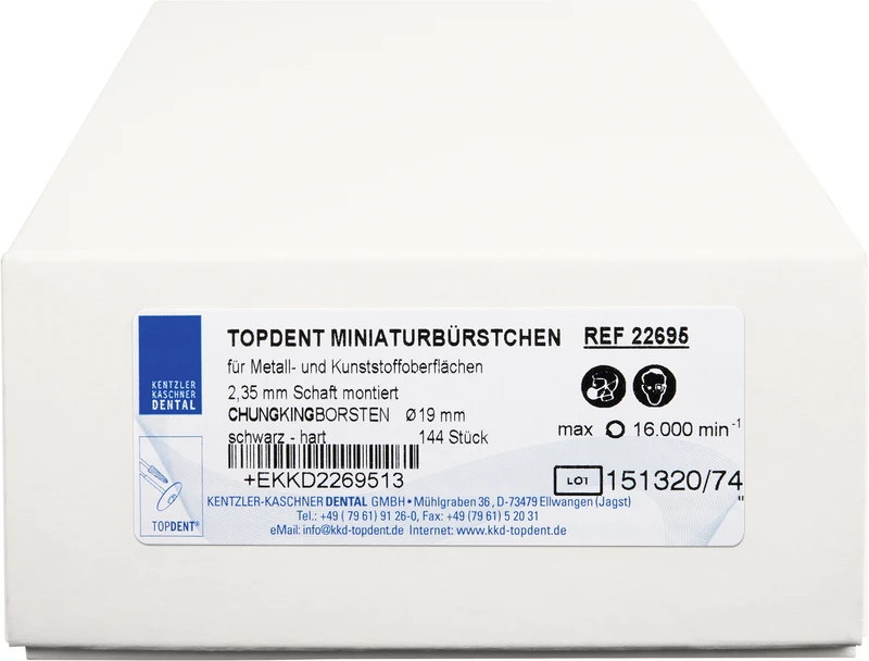 TOPDENT MINIATURBürstchen  Packung  144 Stück HP, Chungkingborsten, schwarz hart, Ø 19 mm