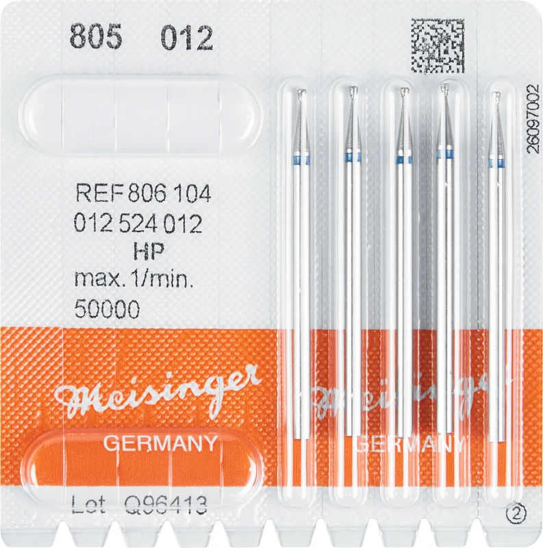 Diamanten 805  Packung  5 Stück blau mittel, HP, Figur 012 umgek. Kegel, Kante scharf, 1,5 mm, ISO 012