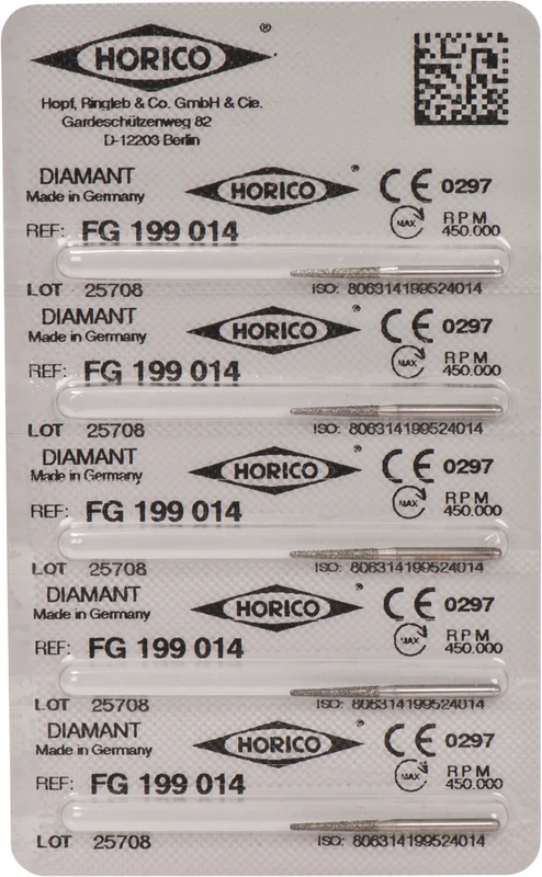 Diamantschleifer 199  Packung  5 Stück FG, Figur 199, 10 mm, ISO 014