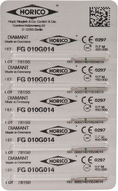 Diamantschleifer 010  Packung  5 Stück grün grob, FG, Figur 010, 1,6 mm, ISO 014