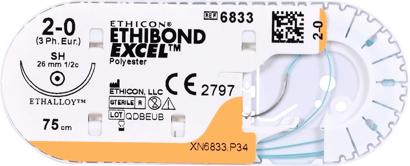 ETHIBOND EXCEL  Packung  12 Stück grün, 45 cm, DA VB, Asymptotisch, Rundkörper, schneidend, 26 mm USP 3\0