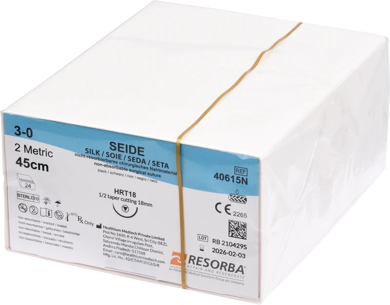 SEIDE  Packung  24 Stück schwarz, 45 cm, HRT18, 1\2 Kreis, schneidender Rundkörper, 18 mm, USP 3\0