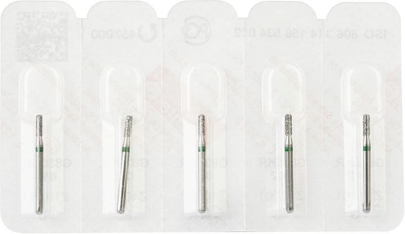 Diamanten 835KR  Packung  5 Stück grün grob, FG, Figur 156 Zylinder Kante rund, 4 mm, ISO 012