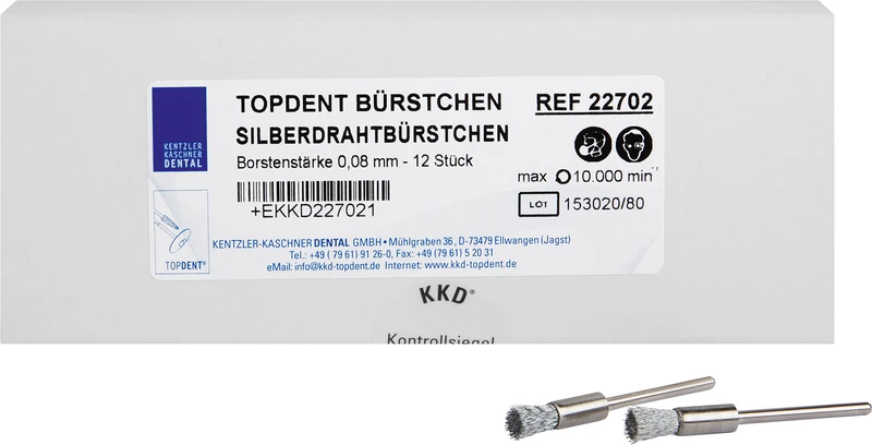 TOPDENT Silberdraht Bürstchen  Packung  12 Stück HP, gewellt, Stärke 0,08 mm
