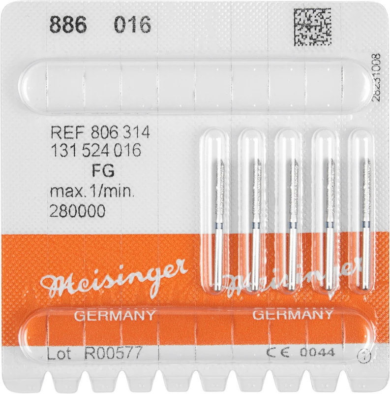 Diamanten 886  Packung  5 Stück blau mittel, FG, Figur 131 Zylinder spitz, 10 mm, ISO 016