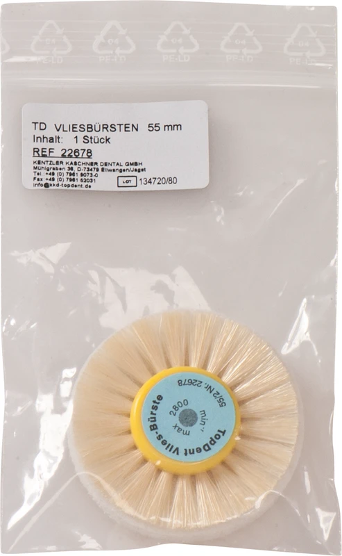 TOPDENT Vliesbürste  Stück  2-reihig, Vlieseinlage, Synthetikborsten, Besatz 15 mm, Ø 55 mm