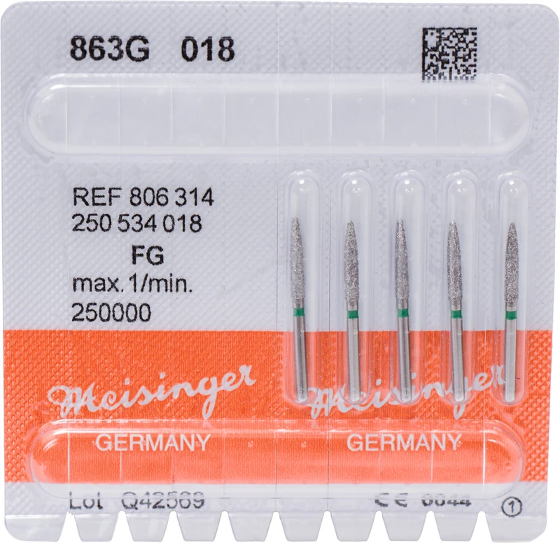 Diamanten 863  Packung  5 Stück grün grob, FG, Figur 250 Flamme, 10 mm, ISO 018