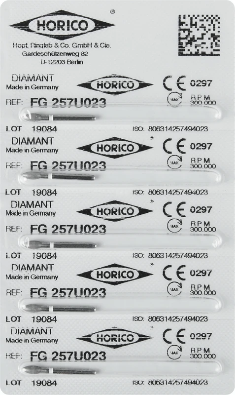 Diamantschleifer 257  Packung  5 Stück weiß ultrafein, FG, Figur 257, 5 mm, ISO 023