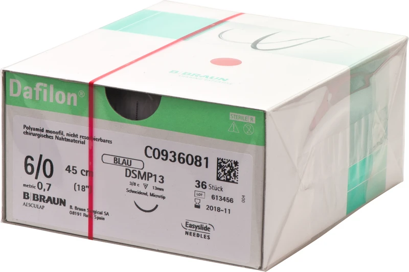 Dafilon®  Packung  36 Stück blau, 45 cm, DSMP13, 3\8 Kreis, schneidend, Mikropräzision, 13 mm, USP 6\0