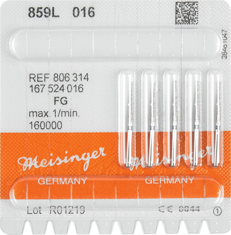 Diamanten 859  Packung  5 Stück blau mittel, FG, Figur 167 lang, kon. spitz, 12 mm, ISO 016