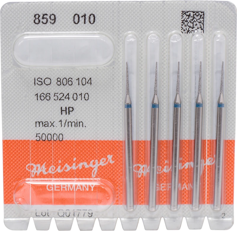 Diamanten 859  Packung  5 Stück blau mittel, HP, Figur 166 Nadel konisch spitz, 10 mm, ISO 010