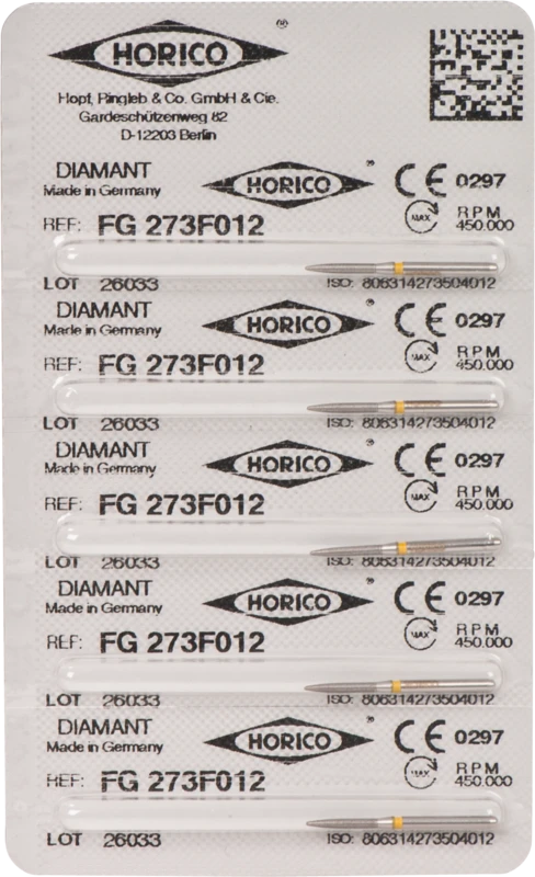 Diamantschleifer 273  Packung  5 Stück gelb x-fein, FG, Figur 273, 8 mm, ISO 012