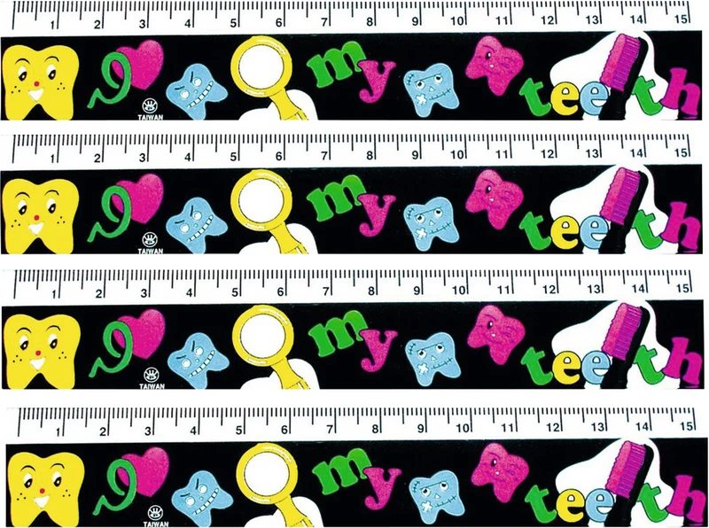 Lineale  Displaybox  60 Stück mit Zahnmotiven, 15 cm, schwarz