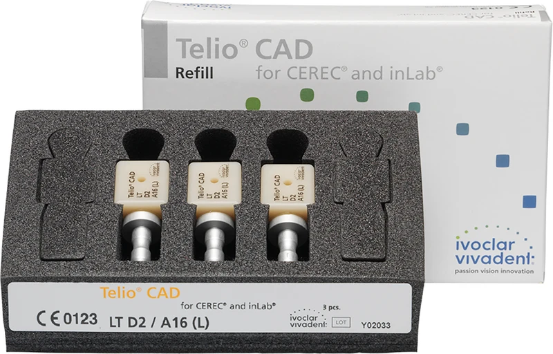 Telio® CAD A16 for CEREC\inLab  Packung  3 Stück Gr. A16 L, D2 LT