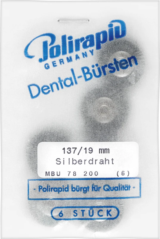 Miniaturbürsten Draht  Packung  6 Stück unmontiert, Silberdraht, Ø 19 mm, Draht: 0,08 mm
