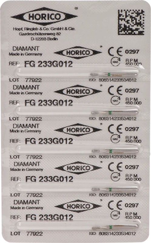 Diamantschleifer 233  Packung  5 Stück grün grob, FG, Figur 233, 2,6 mm, ISO 012