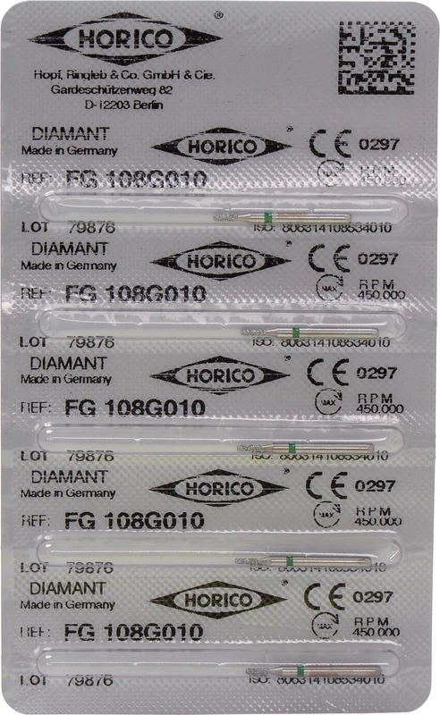 Diamantschleifer 108  Packung  5 Stück grün grob, FG, Figur 108, 3 mm, ISO 010