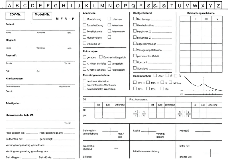 Karteikarte Kieferorthopädie  Karton  150 Stück